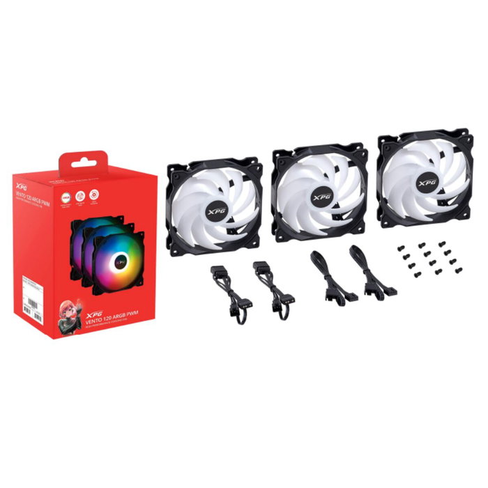 XPG VENTO 120 ARGB PWM 12 cm Pack de 3 unidades, Negro