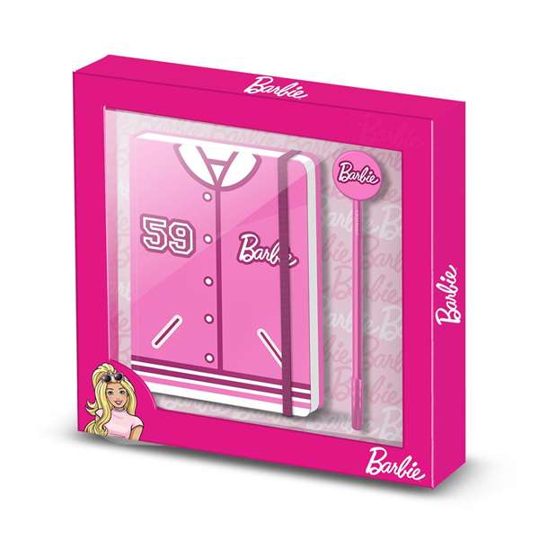 Karactermania Diario y Bolígrafo Barbie Fashion 22,4 x2,2 x23,2 cm - Pack Regalo con Cuaderno 100 Páginas y Cierre Elástico