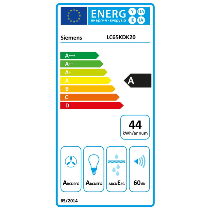 Siemens LC65KDK20 iQ100 Campana Extractora de Pared Blanca 60 cm Siemens LC65KDK20 iQ100 Campana Extractora de Pared Blanca 60 cm