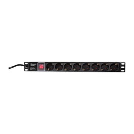 LogiLink PDU8C01 Regleta de Enchufes de 8 Tomas Tipo F con Cable de 2m e Interruptor Negro Aluminio