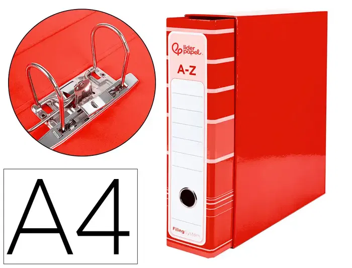 Liderpapel Archivador de Palanca A4 Forrado Rojo Lomo 80mm con Caja y Compresor Metálico Liderpapel Archivador de Palanca A4 Forrado Rojo Lomo 80mm con Caja y Compresor Metálico