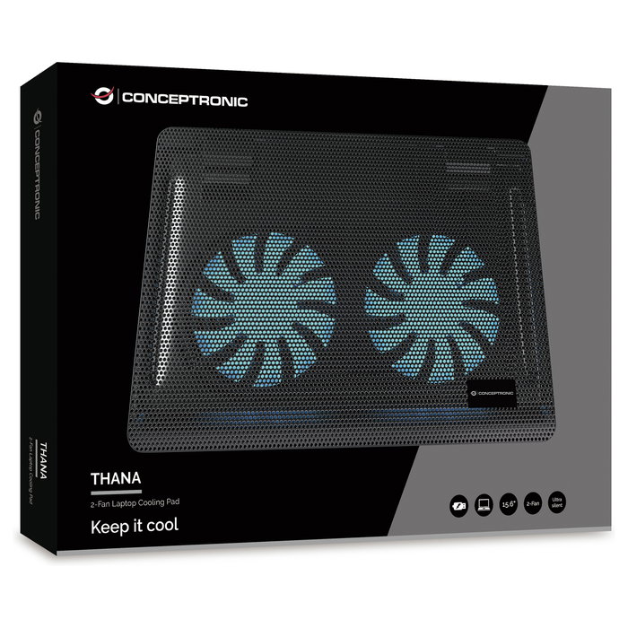 Conceptronic CNBCOOLPAD2F Base de refrigeración para portátil con 2 ventiladores, Negro