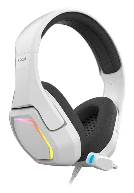 Krom Auriculares Gaming Kopa 7.1 Virtual Negro/Blanco, con Sonido 7.1, Micrófono, Control en Cable, RGB, USB, 50mm, Compatible con PC, PS4, PS5, Nintendo Switch