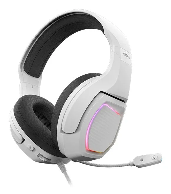 Krom Auriculares Gaming Kopa 7.1 Virtual Negro/Blanco, con Sonido 7.1, Micrófono, Control en Cable, RGB, USB, 50mm, Compatible con PC, PS4, PS5, Nintendo Switch