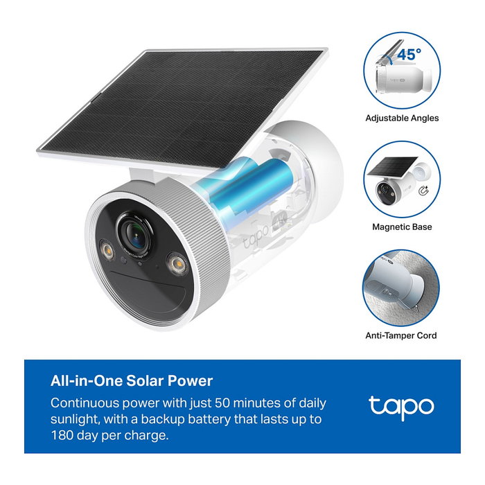 TP-Link Tapo C465 Cámara de Seguridad Ultra AI con Energía Solar para Exterior, Impermeable, Visión Nocturna, Seguimiento Inteligente, 3MP