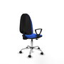 Silla de oficina Algarra con mecanismo Contacto permanente básico tapizada con Tela color Azul. Equipada con Base cromada, Brazos fijos y Ruedas de parqué