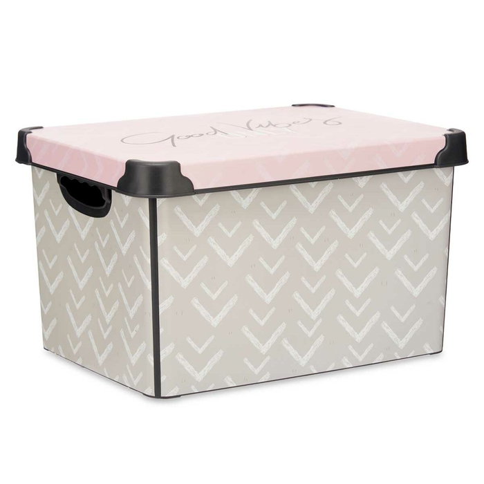 Caja de Almacenaje con Tapa Kipit Vibes Rosa Plástico Estampado Flechas 22 L (12 Unidades)