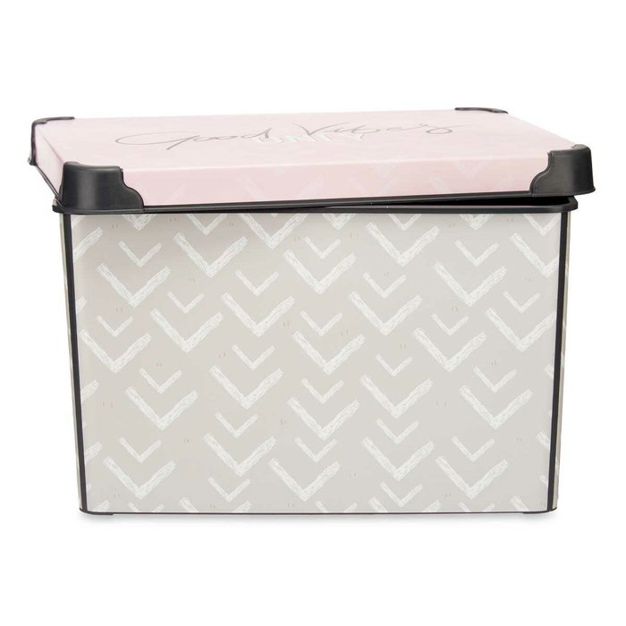 Caja de Almacenaje con Tapa Kipit Vibes Rosa Plástico Estampado Flechas 22 L (12 Unidades)