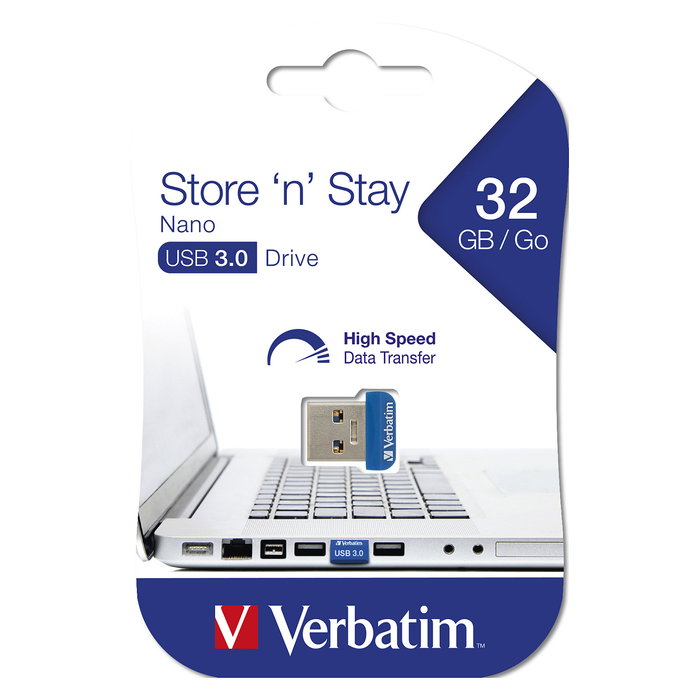Verbatim Store'n'Stay Nano 32GB USB 3.0 Unidad Flash Azul