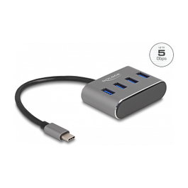 DeLOCK Hub USB de 4 puertos con conector USB Type-C, Negro