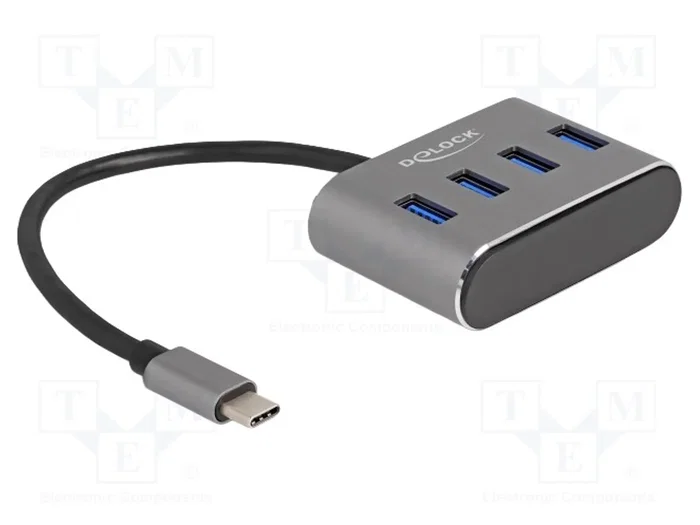 DeLOCK Hub USB de 4 puertos con conector USB Type-C, Negro
