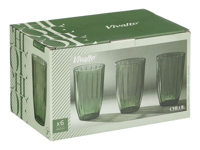 Vivalto Vaso Alto Rayas 440 ml Verde 8.2 x 14.2 x 8.2 cm (Set de 24)