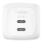 Belkin WCH019kqWH Cargador GaN de Pared 50W con 2 Puertos USB-C, Carga Rápida PD/PPS, Protecciones, Color Blanco