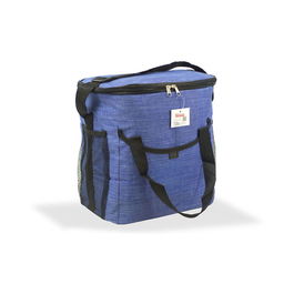 Hidalgo Nevera Portátil de 21 Litros Diseño Tejana Azul con Ribete Negro, Asas, Correa Ajustable, Bolsillo Frontal y Lateral de Red, con Aislamiento Térmico EPE