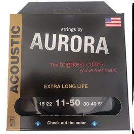 AURORA STRINGS Cuerdas Acústica Aurora Black 11-50 Phos Bronze/Silver Phos Bronze Recubiertas Suave Tono Cálido Nítido Hechas en USA