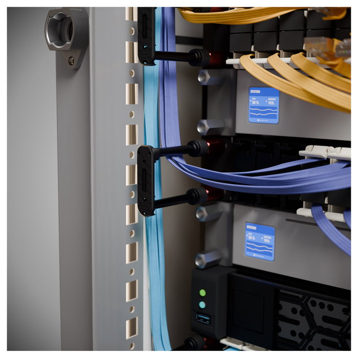 PATCHBOX PBCSX24K Panel de Gestión de Cables Patchcatch Solo, 24 Piezas, Acero y POM, Negro/Rojo, 250 kg Capacidad, Incluye Clips y Separadores