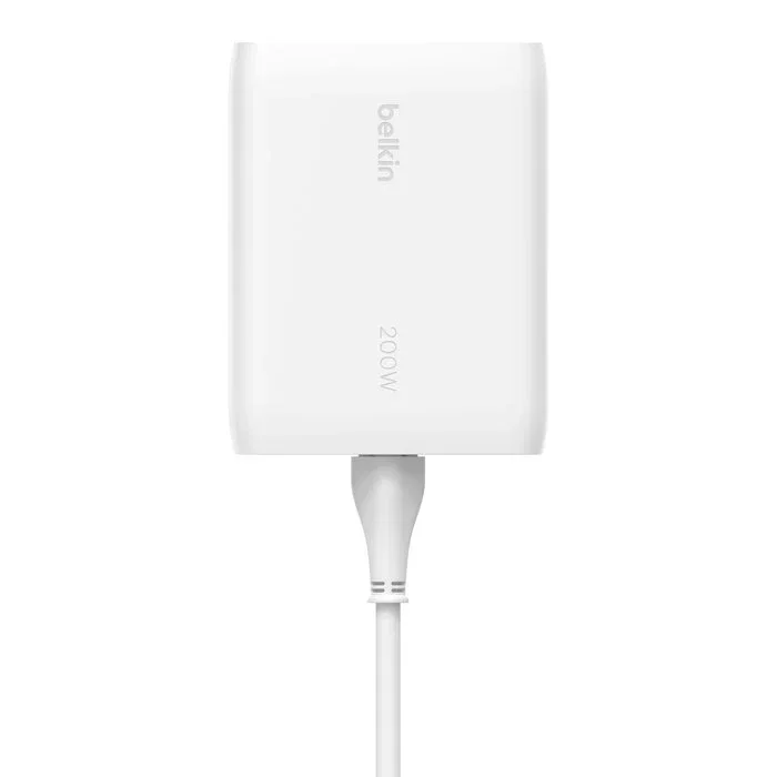 Belkin BoostCharge Pro Cargador de Pared GaN 200W con 4 Puertos USB-C, Carga Rápida PD 3.1 para Portátil MacBook, iPhone, Galaxy, iPad, Cable CA 1.5m, Blanco