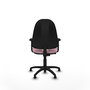 Silla de oficina Algarra con mecanismo Contacto permanente básico tapizada con Tela color Rosa. Equipada con Base poliamida negra, Brazos 2Dy Topes