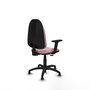 Silla de oficina Algarra con mecanismo Contacto permanente básico tapizada con Tela color Rosa. Equipada con Base poliamida negra, Brazos 2Dy Topes