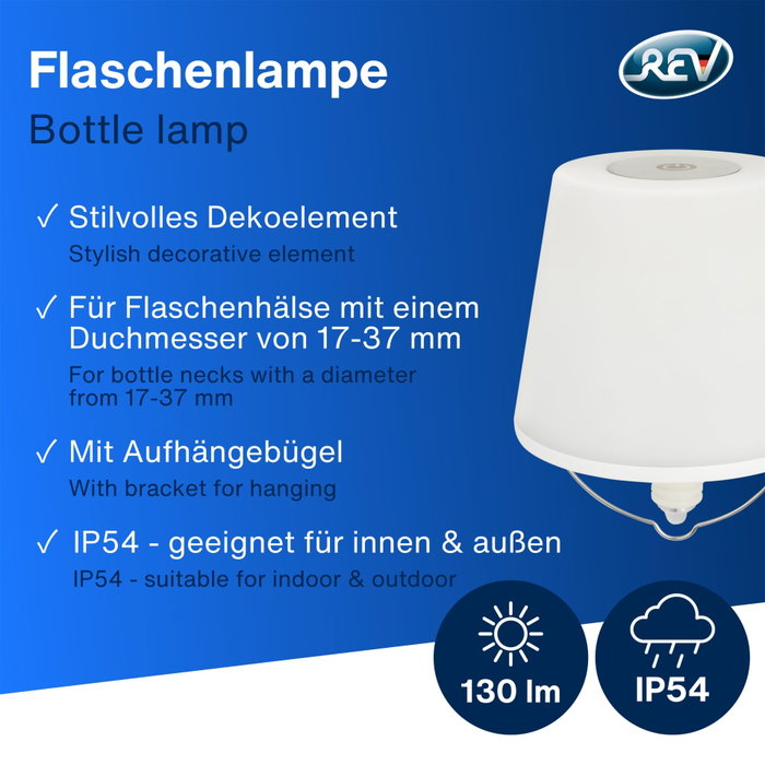Rev Lamprusco Flame Luz LED para Botellas con Batería Recargable, Blanco