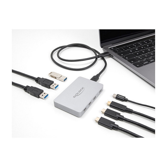 DeLOCK Hub USB 7 Puertos (4x USB-C, 3x USB-A) con Power Delivery 82W, USB 3.2 Gen 2, 10 Gbps, Aluminio Gris DeLOCK Hub USB 7 Puertos (4x USB-C, 3x USB-A) con Power Delivery 82W, USB 3.2 Gen 2, 10 Gbps, Aluminio Gris