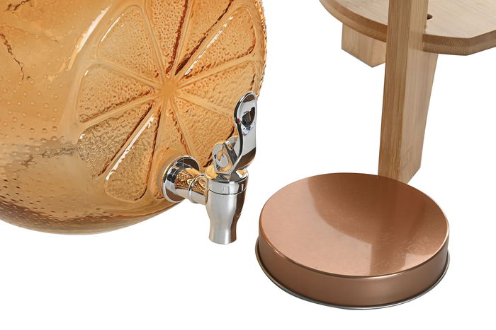 DKD Home Decor Dispensador Bebidas Naranja Cristal y Bambú 24 x 24 x 17.5 cm Capacidad 5L