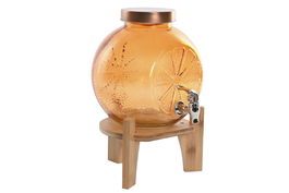 DKD Home Decor Dispensador Bebidas Naranja Cristal y Bambú 24 x 24 x 17.5 cm Capacidad 5L