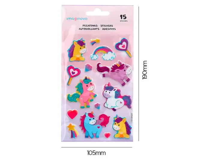 Imaginovo Pegatinas Unicornios Magic Dreams con Brillo y Relieve 190x105 mm