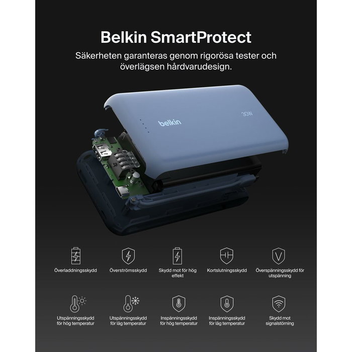 Belkin BoostCharge Power Bank 20000 mAh con cable USB-C integrado, 30 W, Azul