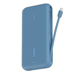 Belkin BoostCharge Power Bank 20000 mAh, Cargador Portátil USB-C con Cable Integrado, Power Delivery 30W, 1 Puertos USB-A y USB-C, Color Azul
