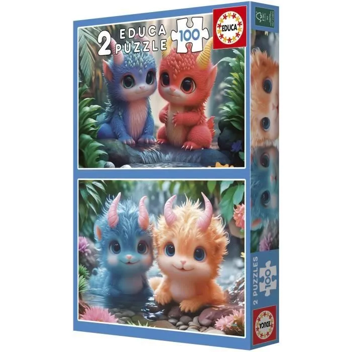 Educa Puzzle Monstruos Lindos 2 x 100 Piezas EDU1747715897745 para Niños a partir de 8 Años Temática Dibujos Animados