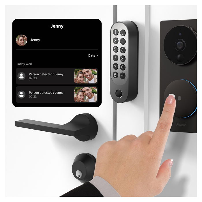 Aqara Smart Lock U200 - Cerradura Inteligente de Puerta con Bluetooth, Código, Llave, Tarjeta RF y Mando a Distancia - Negro - Resistente IPX5