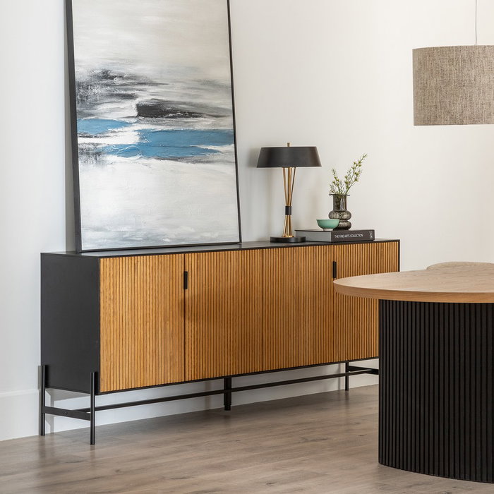 Aparador Negro-Natural Dm-Madera 204 X 40 X 81,50 cm