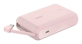 Belkin BPB021HQPK Powerbank 10000 mAh Carga Rápida 20W con Cable Integrado USB-C, Color Rosa