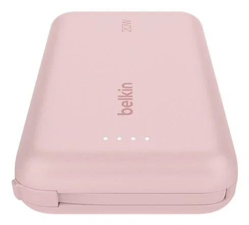 Belkin BPB021HQPK Powerbank 10000 mAh Carga Rápida 20W con Cable Integrado USB-C, Color Rosa