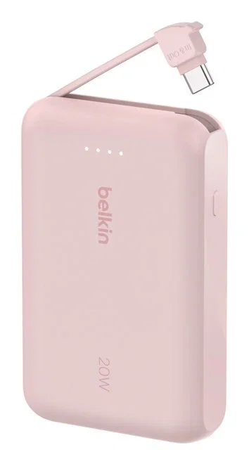 Belkin BPB021HQPK Powerbank 10000 mAh Carga Rápida 20W con Cable Integrado USB-C, Color Rosa