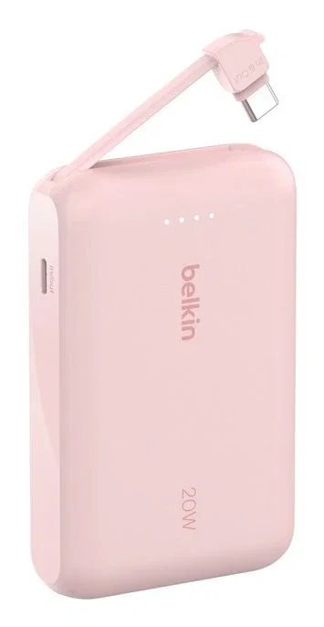 Belkin BPB021HQPK Powerbank 10000 mAh Carga Rápida 20W con Cable Integrado USB-C, Color Rosa