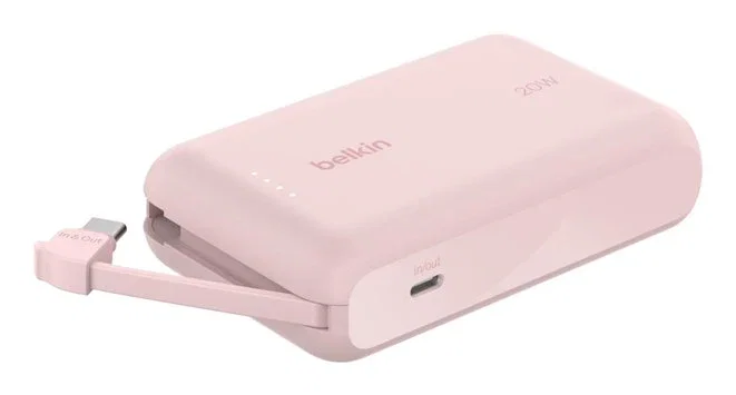Belkin BPB021HQPK Powerbank 10000 mAh Carga Rápida 20W con Cable Integrado USB-C, Color Rosa