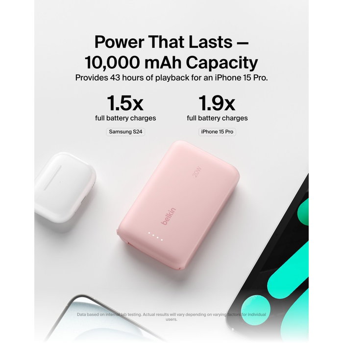 Belkin BPB021HQPK Batería Externa 10000 mAh Rosa con Carga de 20W
