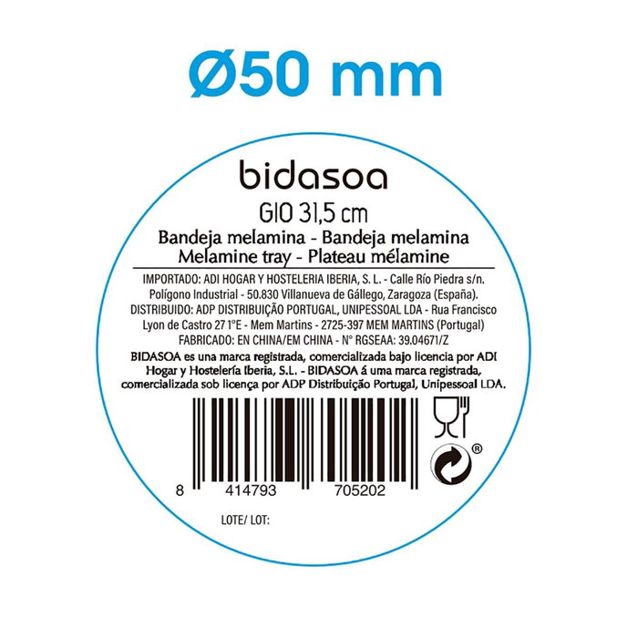 Bandeja Rectangular Bicolor Melamina Gio Bidasoa 31,5x14,5 cm (36 Unidades)