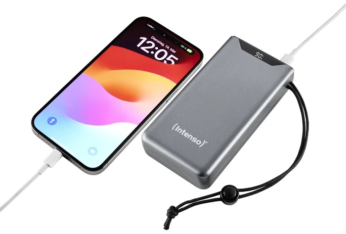 Intenso Power Bank 7332054 20000 mAh Gris con Carga Rápida PD 3.0 y QC 3.0, USB-C, Pantalla LCD y Cable Incluido