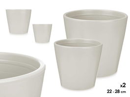 Ibergarden Set 2 Macetas Cerámica Cónica Gris - Peq: 22x22x21 cm, Gr: 28x28x27 cm