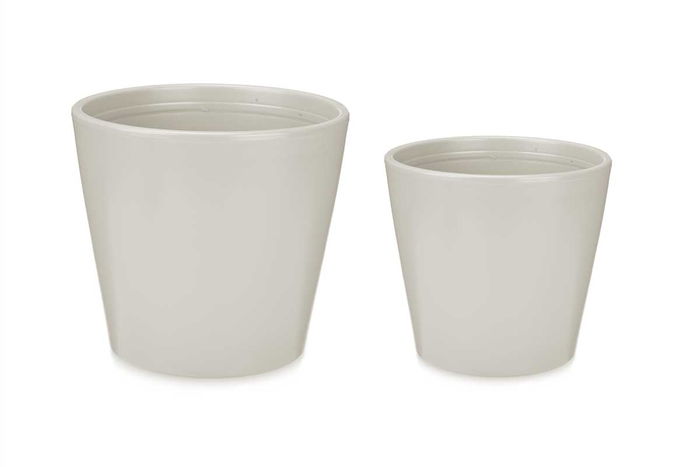 Ibergarden Set 2 Macetas Cerámica Cónica Gris - Peq: 22x22x21 cm, Gr: 28x28x27 cm