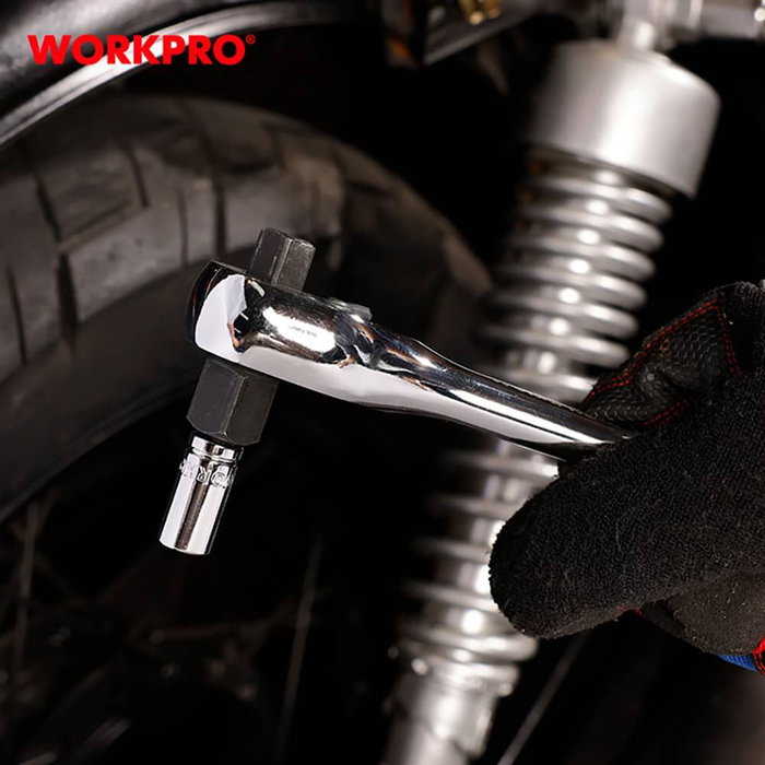 WORKPRO Llave de Carraca 3 en 1 CR-V 1/4" + 3/8" + 1/2", Acero al Cromo-Vanadio, 72 Dientes, Cabeza Pavonada