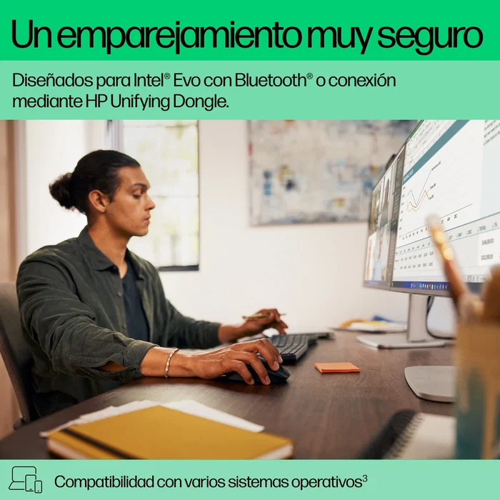 HP 680 Comfort Dual-Mode Combo Teclado y Ratón Ergonómico para Hogar Inalámbrico RF + Bluetooth Negro con Reposamuñecas, Teclado 100% Silencioso, Pilas AA Incluidas HP 680 Comfort Dual-Mode Combo Teclado y Ratón Ergonómico para Hogar Inalámbrico RF + Bluetooth Negro con Reposamuñecas, Teclado 100% Silencioso, Pilas AA Incluidas