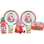 Fun House FUN3524550064826 Vajilla Infantil Peppa Pig: 2 Platos Hondos Ø 22 cm, 2 Vasos 220 ml, Botella 350 ml, Caja Aperitivos y Peluche 17 cm