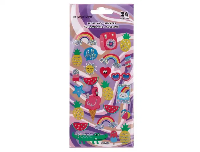 Imaginovo Pegatinas Diseños Surtidos Verano con Brillo y Relieve, PVC, 214x100 mm en Blister