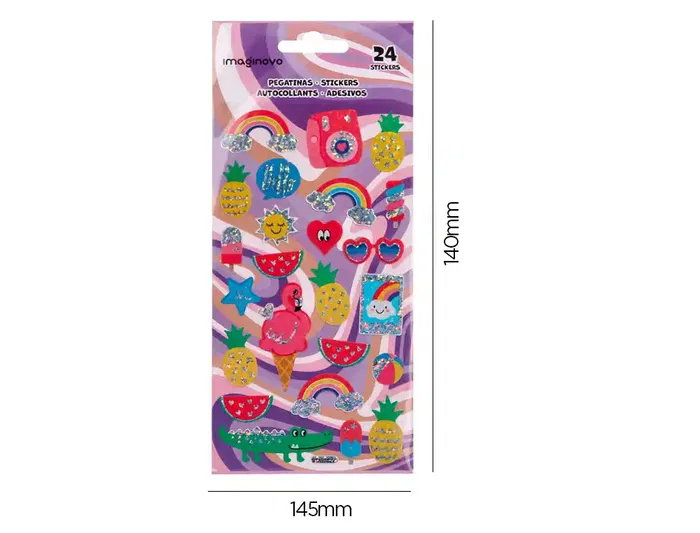 Imaginovo Pegatinas Diseños Surtidos Verano con Brillo y Relieve, PVC, 214x100 mm en Blister