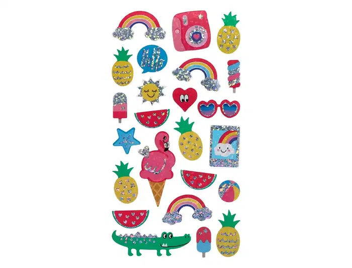 Imaginovo Pegatinas Diseños Surtidos Verano con Brillo y Relieve, PVC, 214x100 mm en Blister