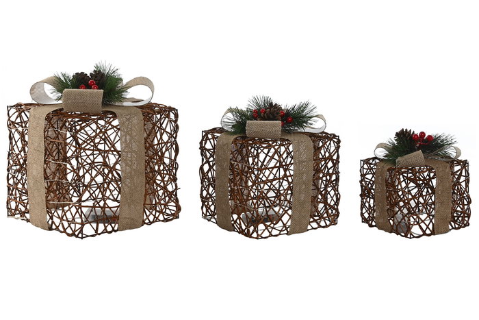 DKD Home Decor Set de 3 Velas LED Ratan Natural 26 x 30 x 26 cm